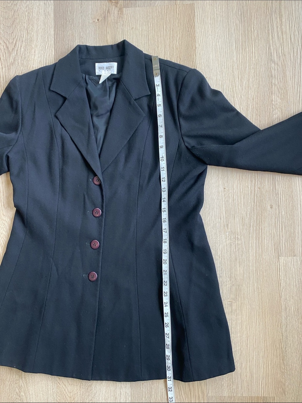 Vintage Hugo Buscati Milano Black 100% Wool Tailored Blazer Jacket Size 16 - Picture 10 of 11